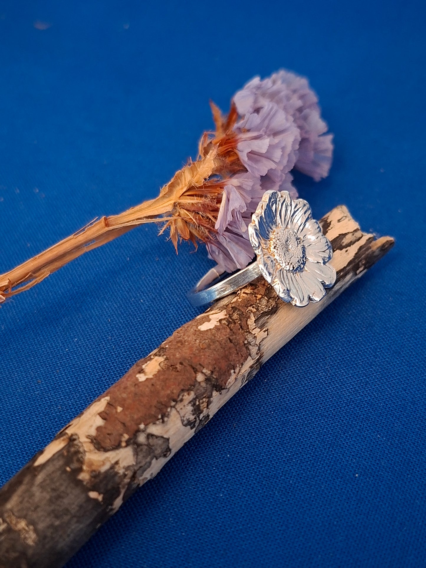 Silver Ring with Cast of Real Flower