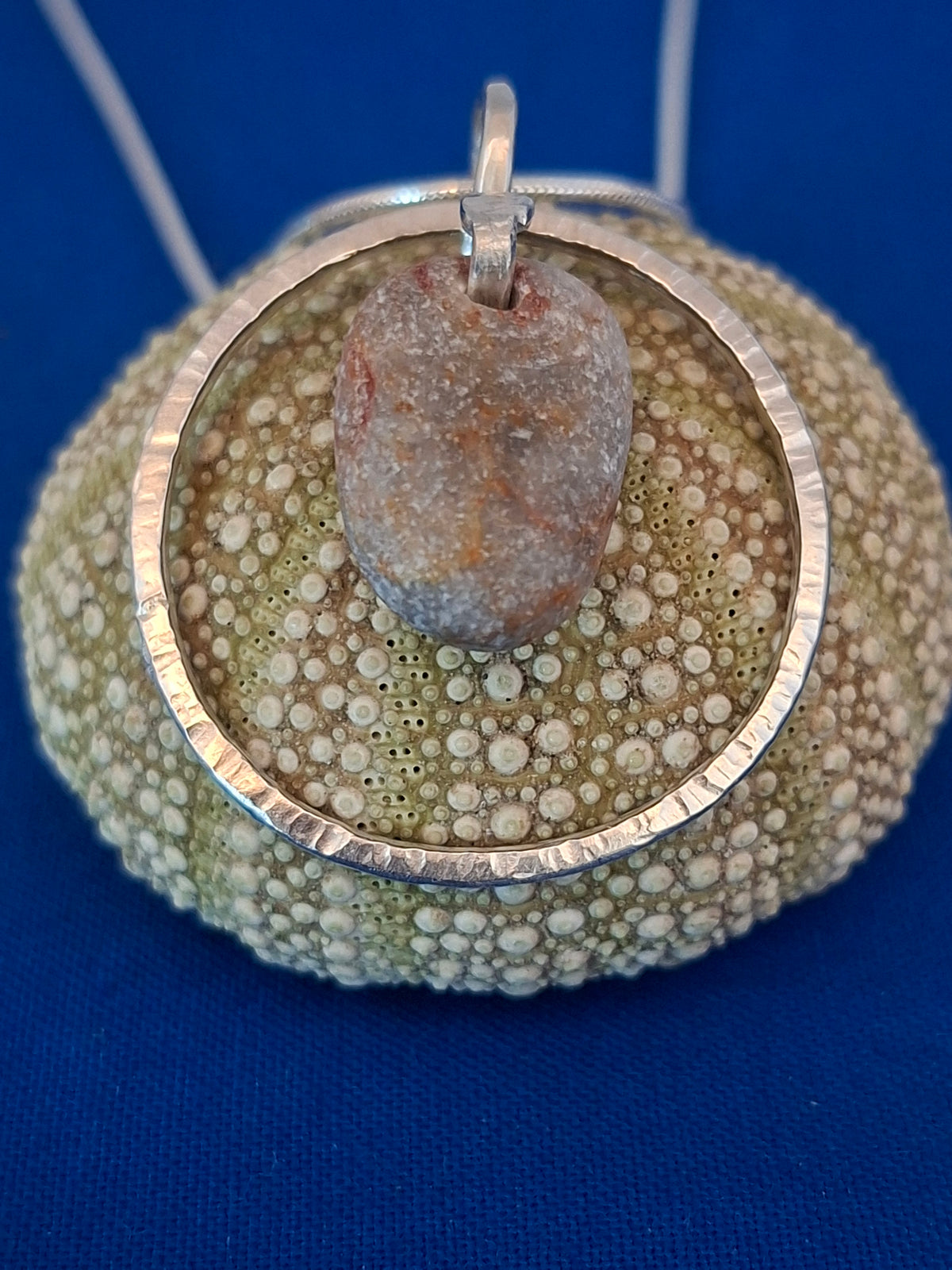 Santorini Beach Pebble in Silver Circle Pendant
