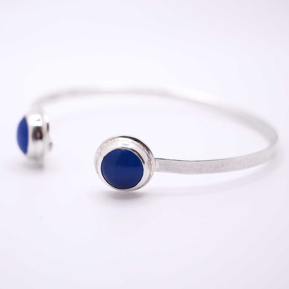 Silver Bangle with Blue Agate Gemstones