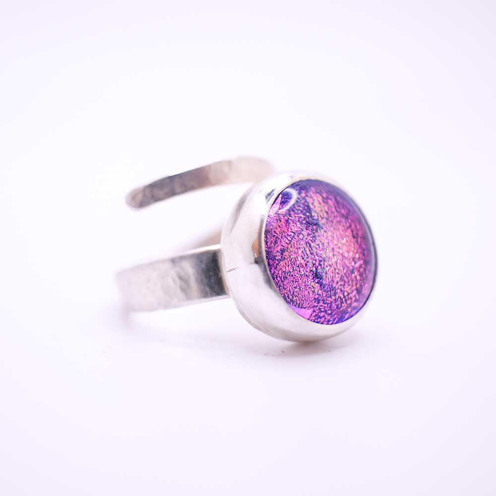 Silver Wrap Ring with Pink Dichroic Glass
