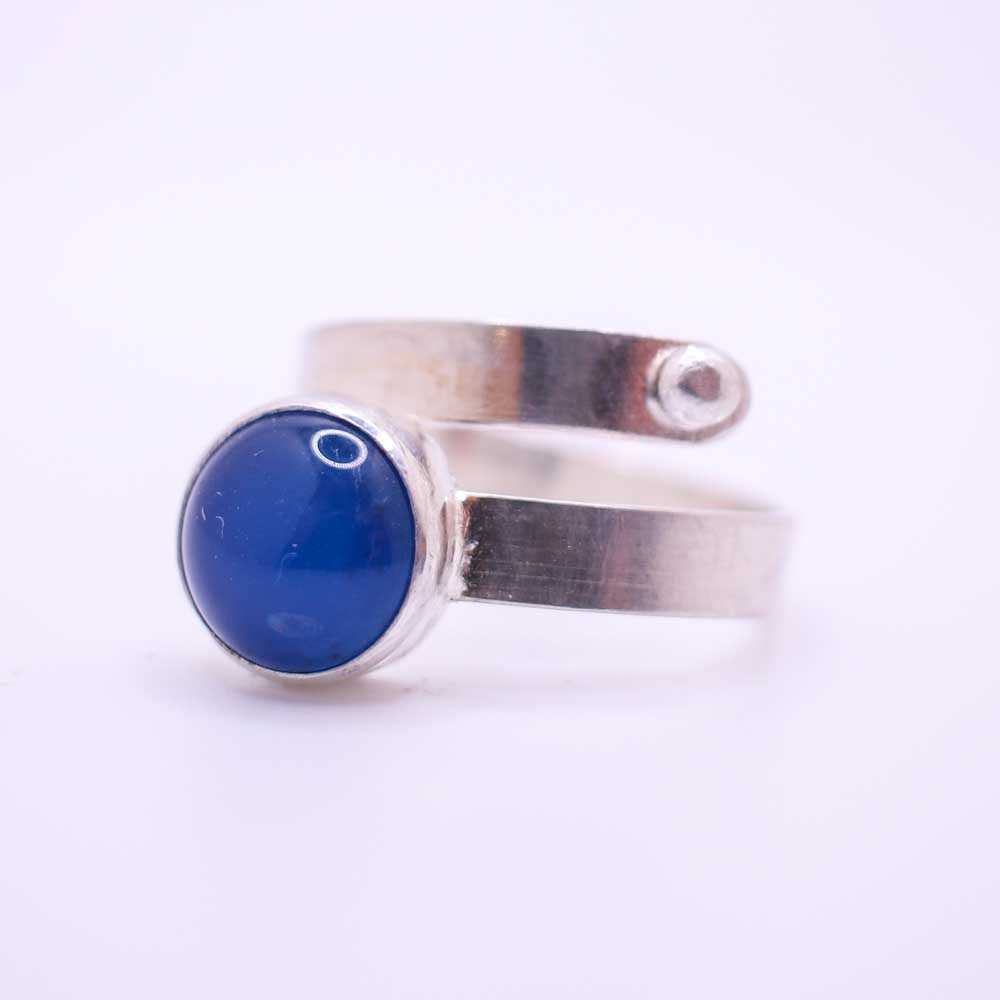 Blue Agate Wrap Ring with Silver Pebble