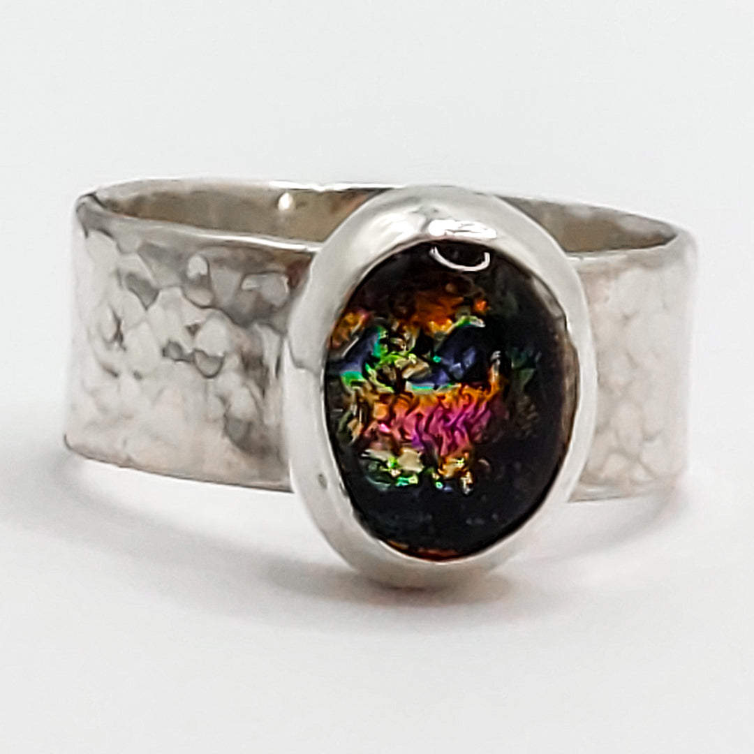 Textured Silver Band with Dichroic Glass