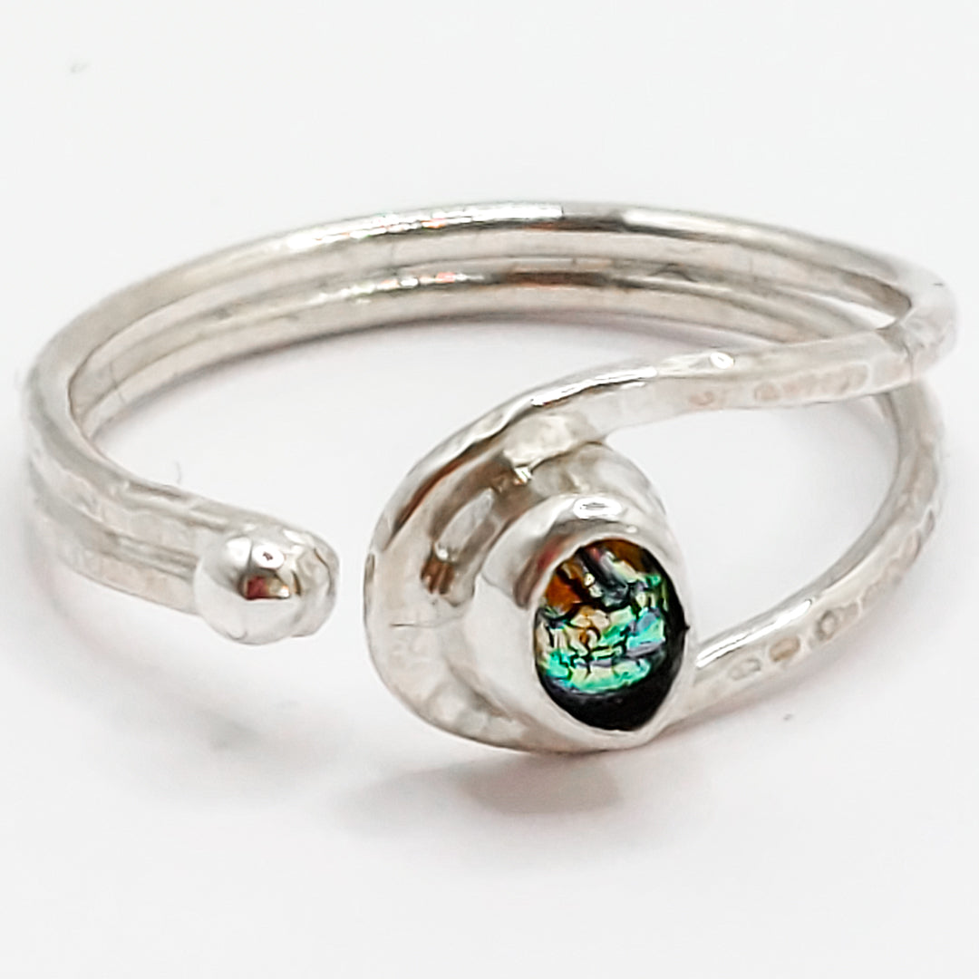 Silver Open Ring with Handmade Glass Pebble