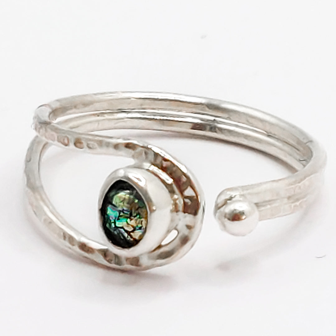 Silver Open Ring with Handmade Glass Pebble