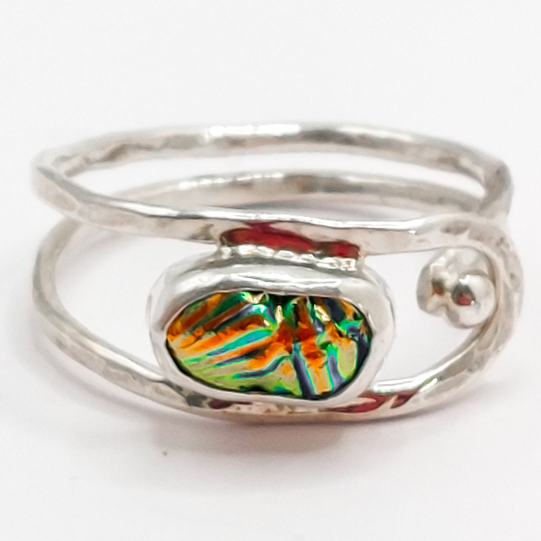 Silver Open Ring with Handmade Oval Glass Pebble