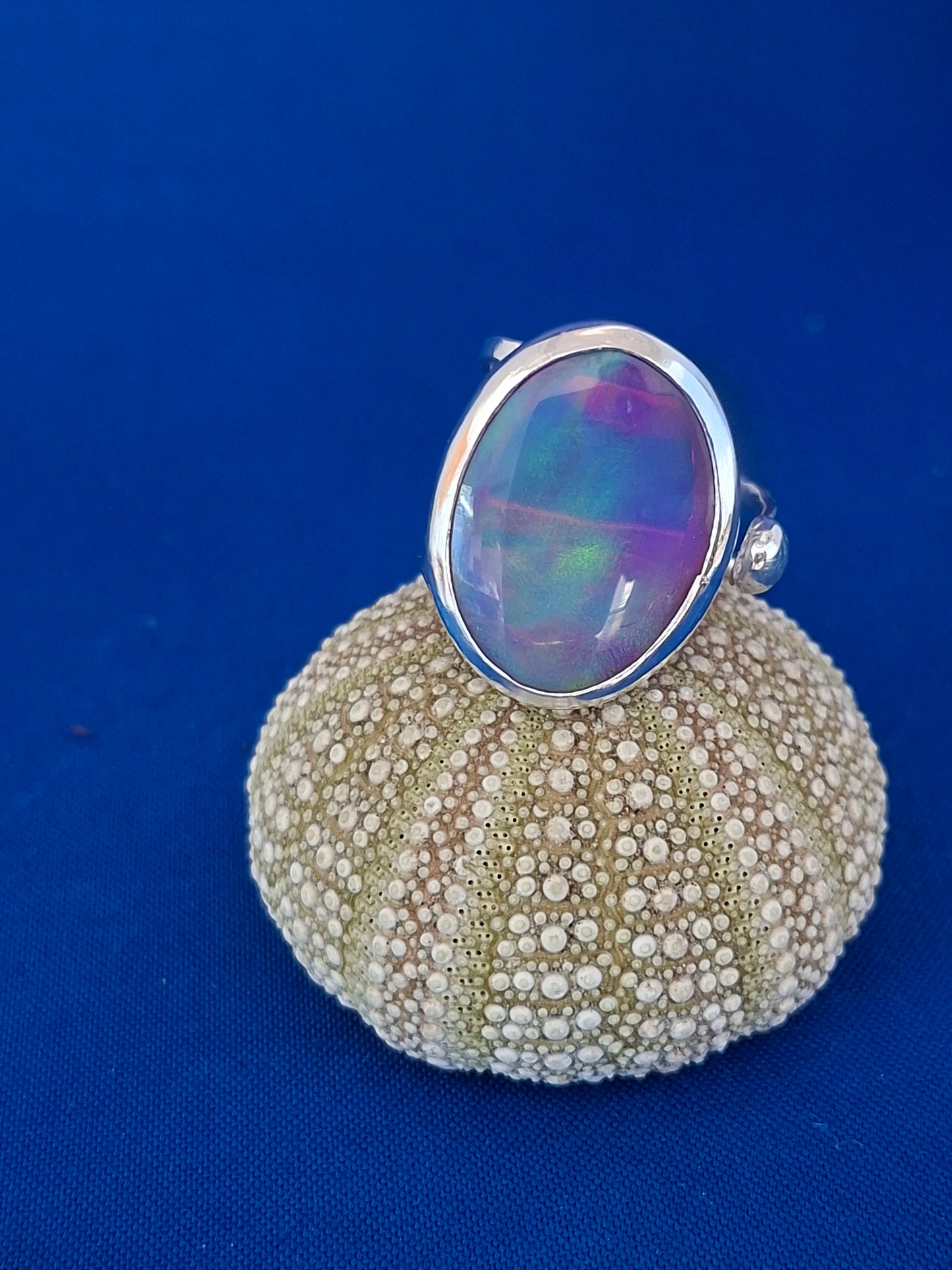 Silver Statement Ring with Beautiful Aurora Opal Gemstone