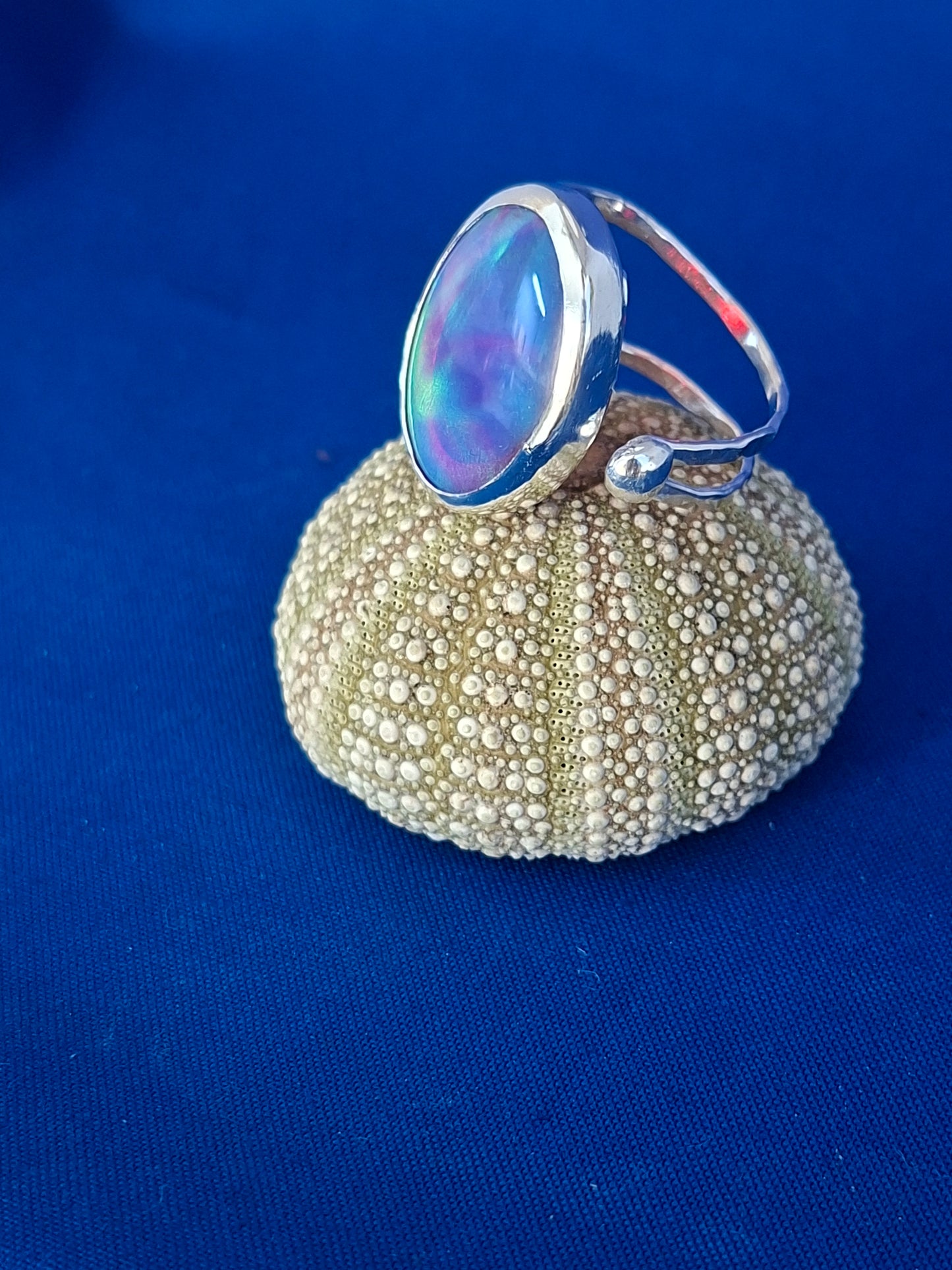 Silver Statement Ring with Beautiful Aurora Opal Gemstone