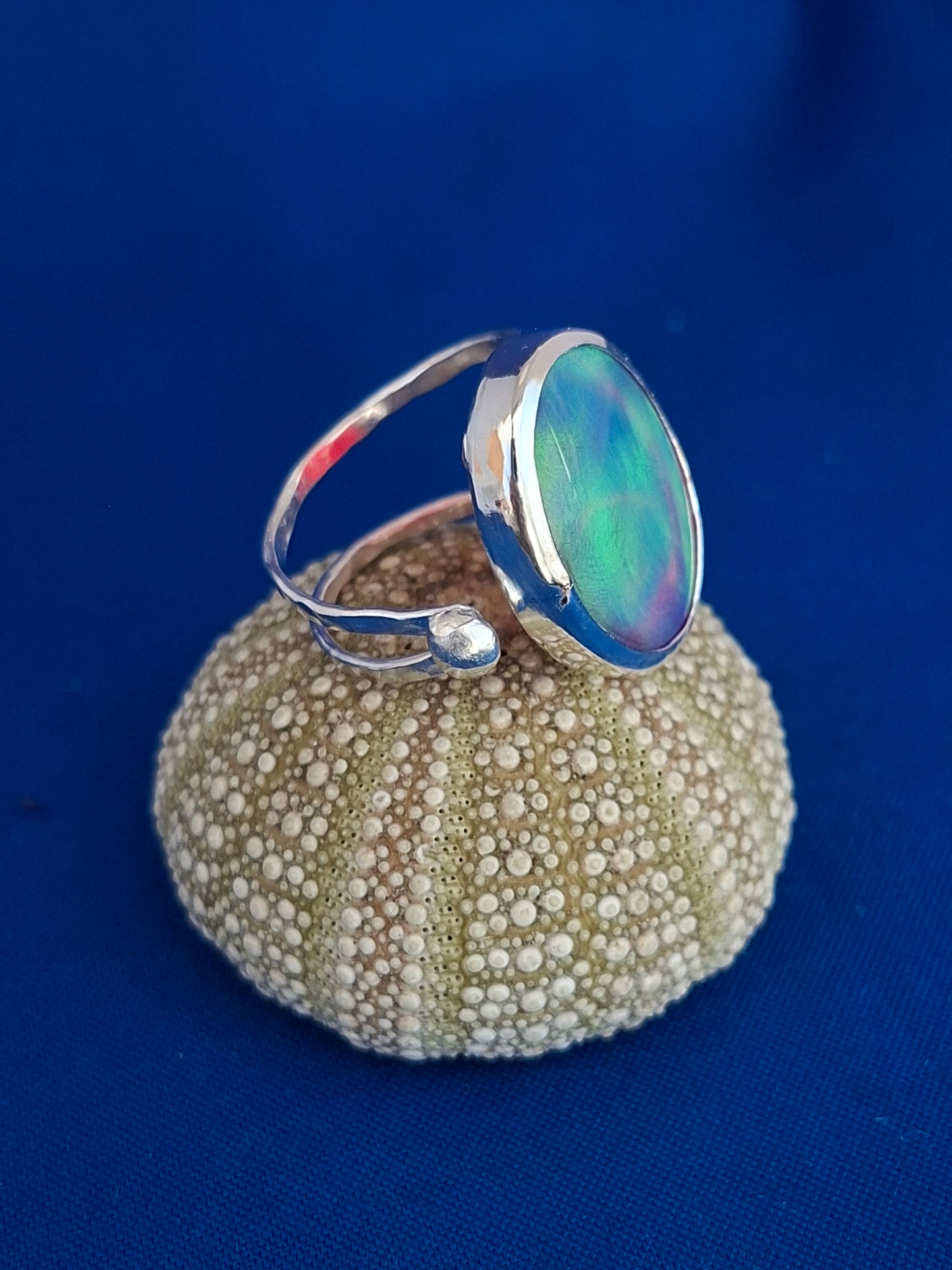 Silver Statement Ring with Beautiful Aurora Opal Gemstone