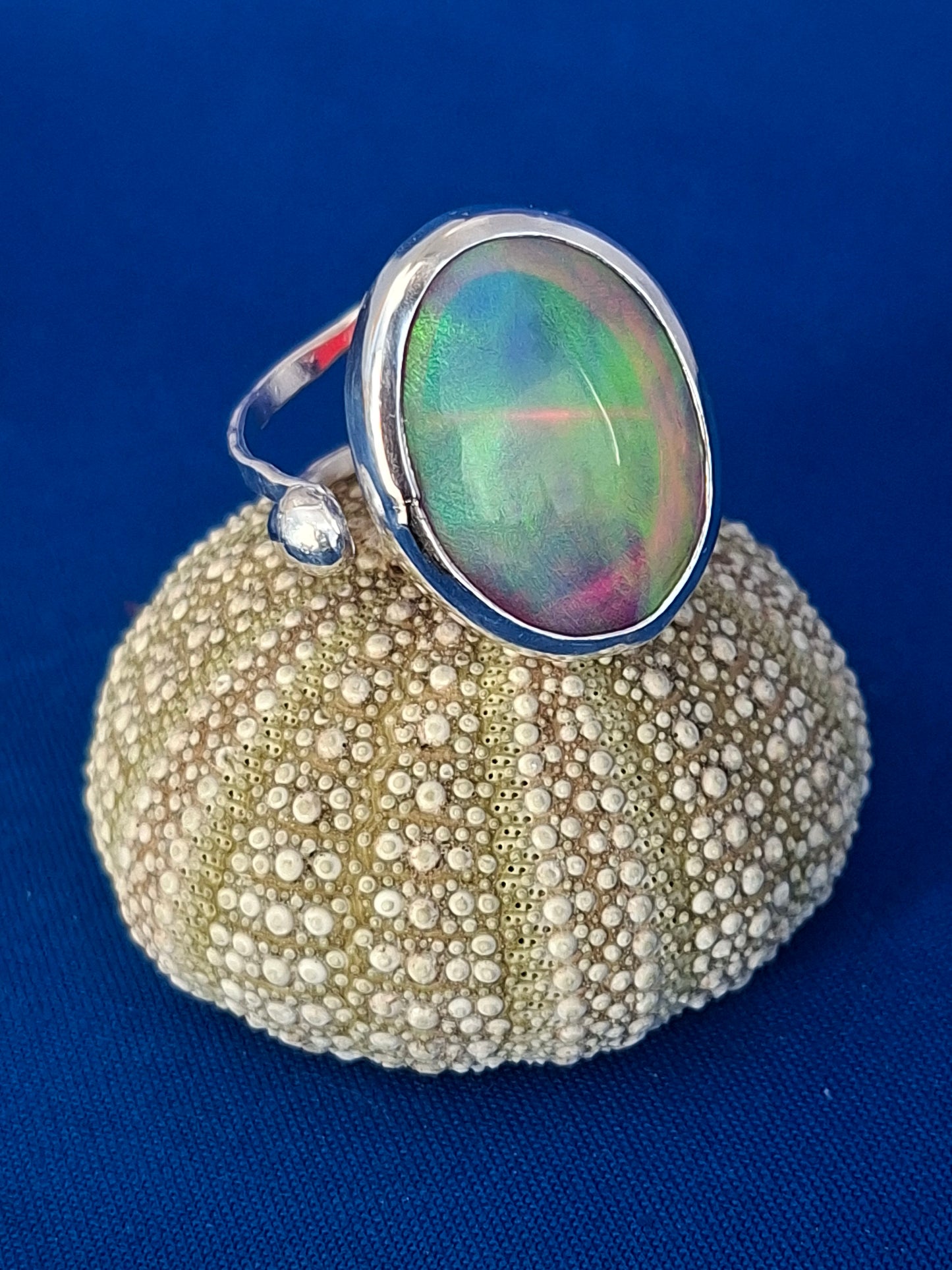 Silver Statement Ring with Beautiful Aurora Opal Gemstone