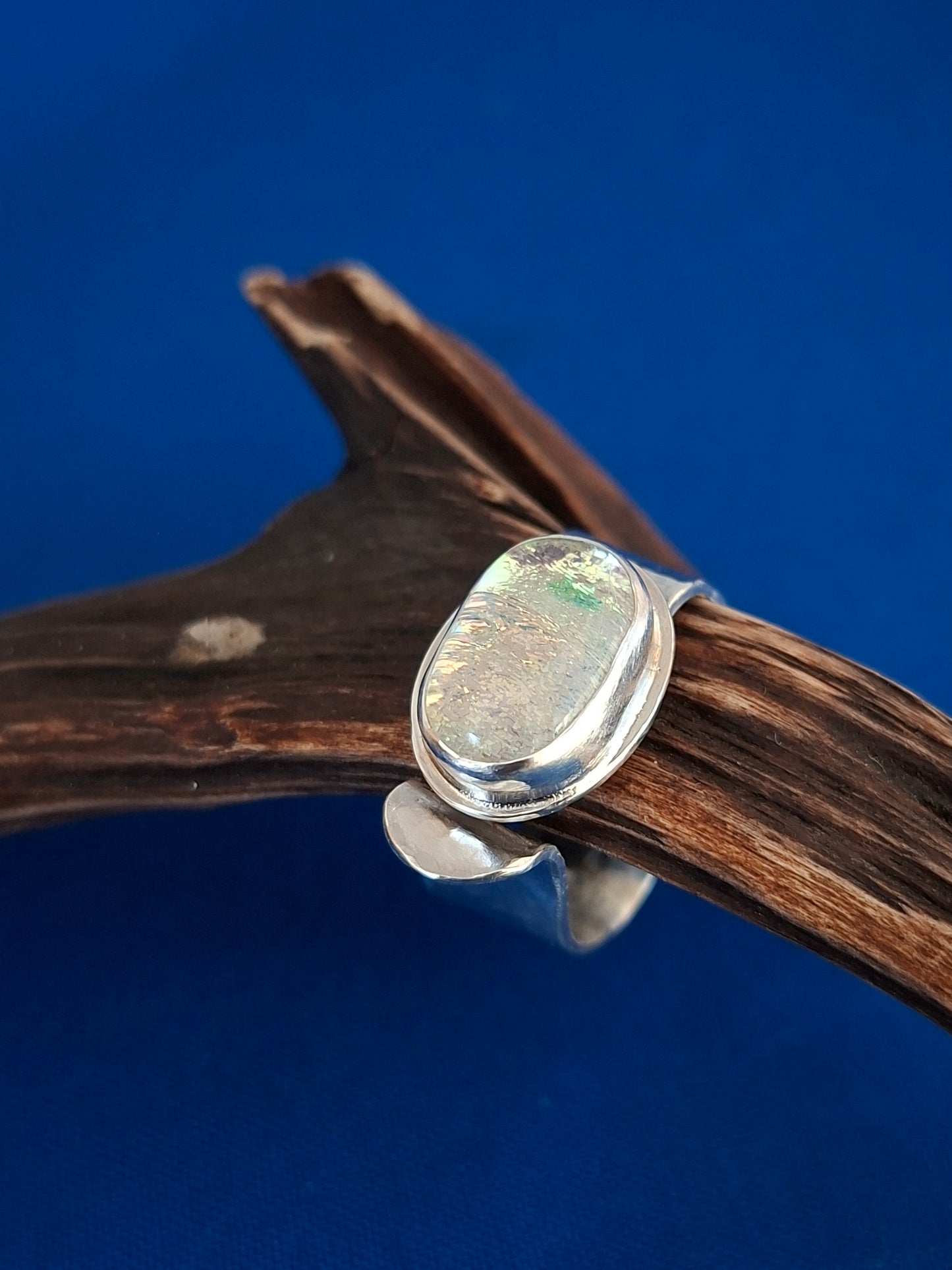 Silver Ring with Unique Hand Made Sparkly Glass Stone