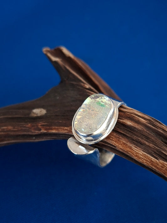 Silver Ring with Unique Hand Made Sparkly Glass Stone