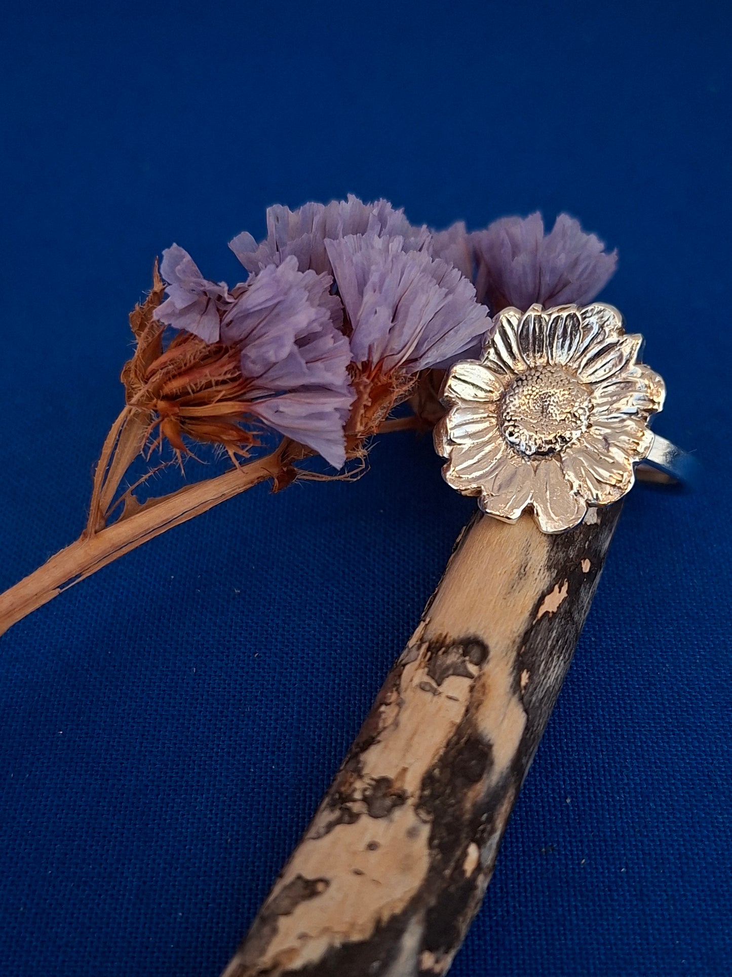Silver Ring with Cast of Real Flower