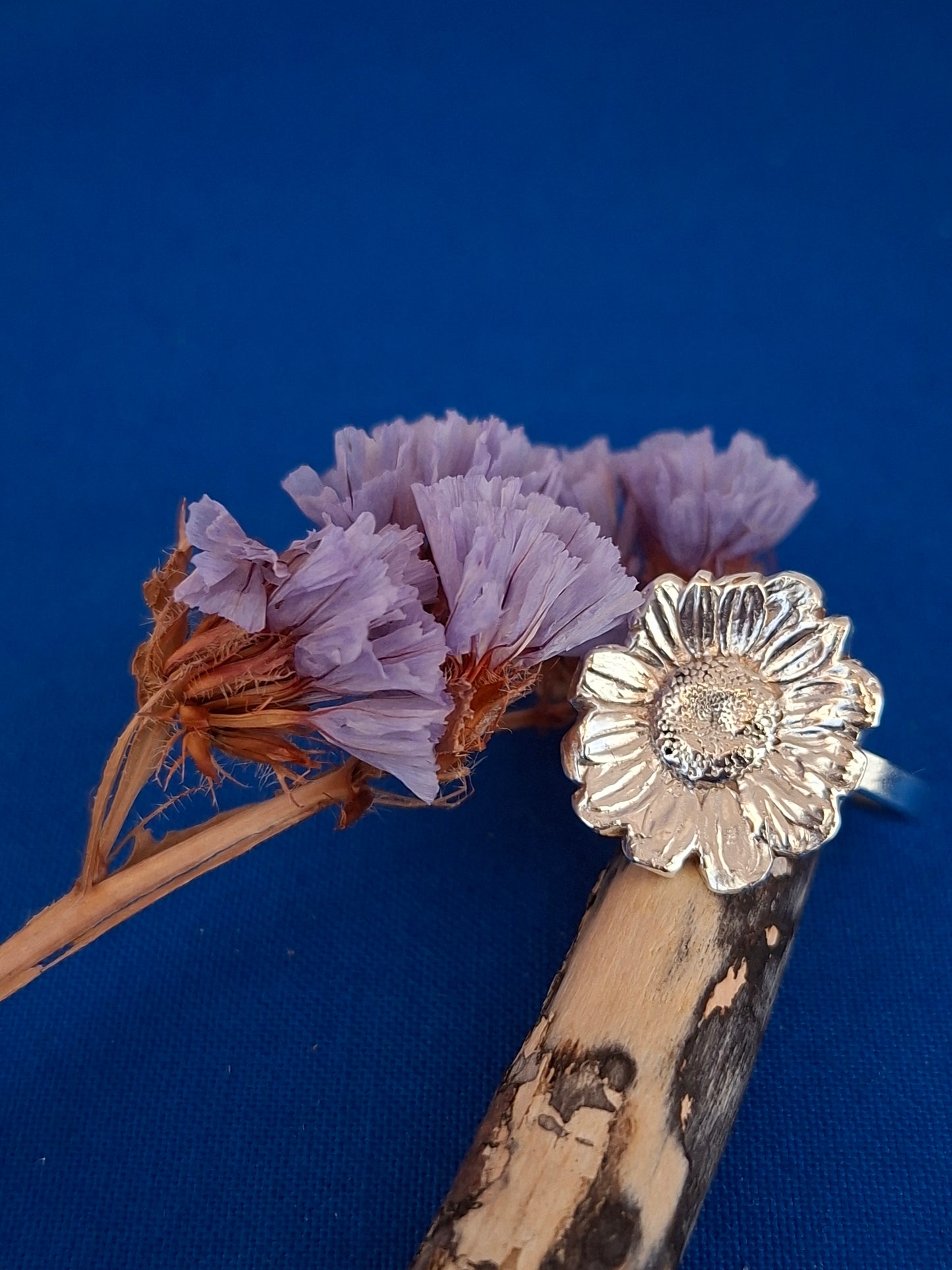 Silver Ring with Cast of Real Flower