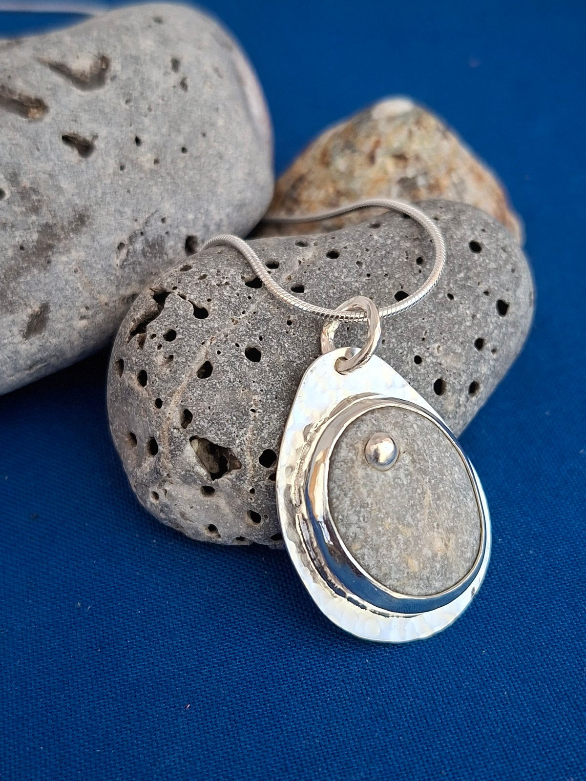 Santorini Beach Pebble Silver Pendant