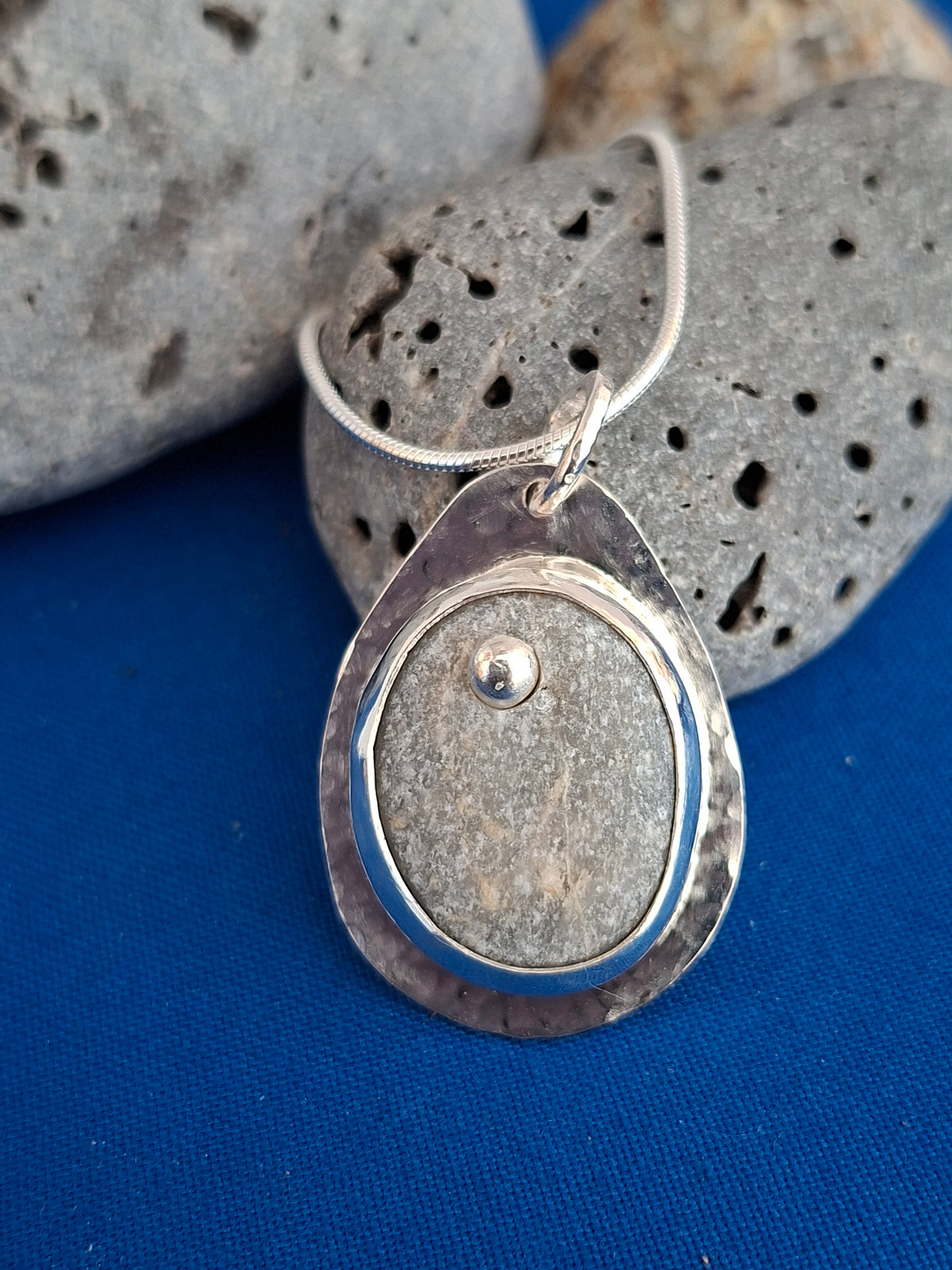 Santorini Beach Pebble Silver Pendant