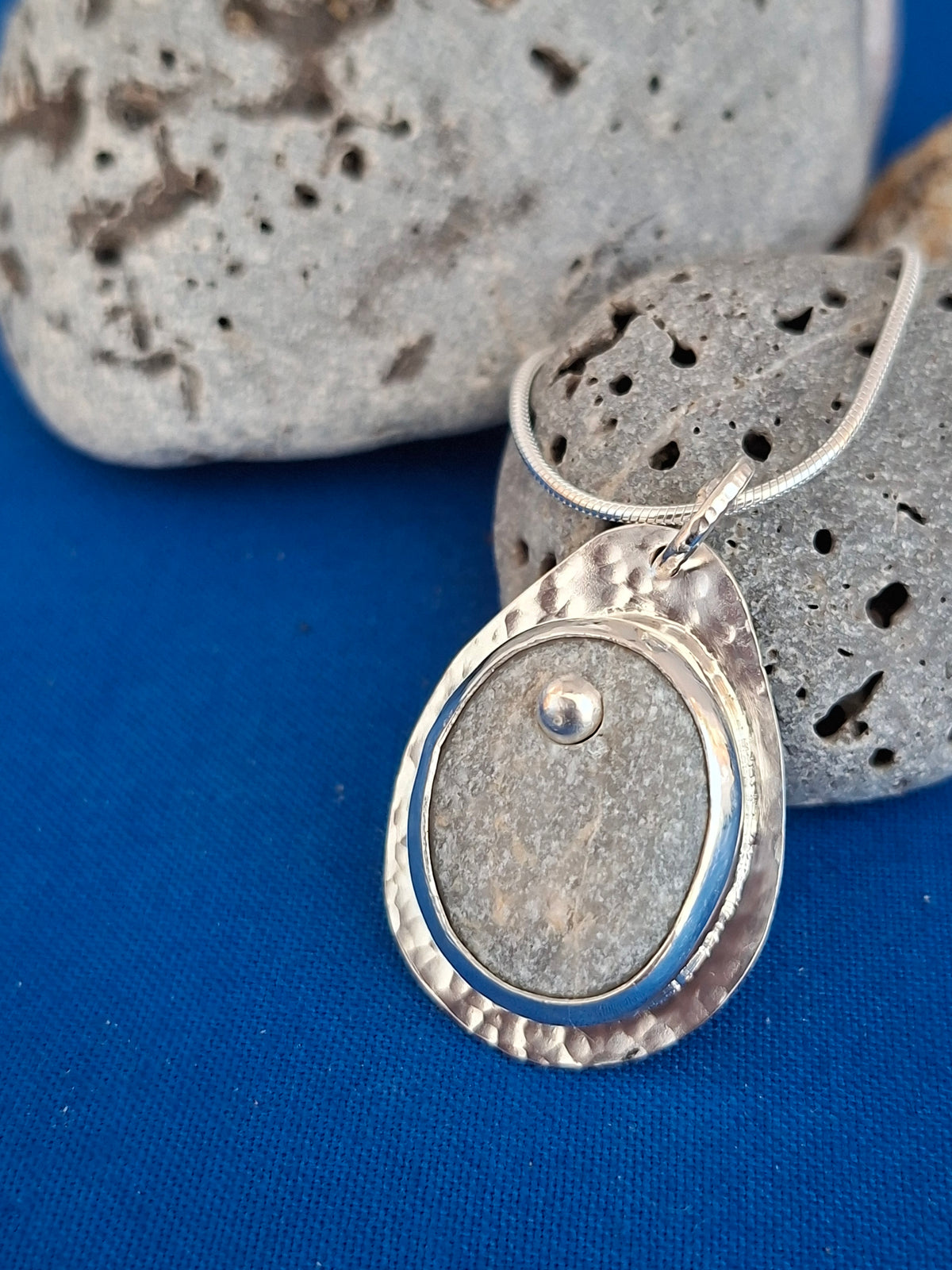 Santorini Beach Pebble Silver Pendant