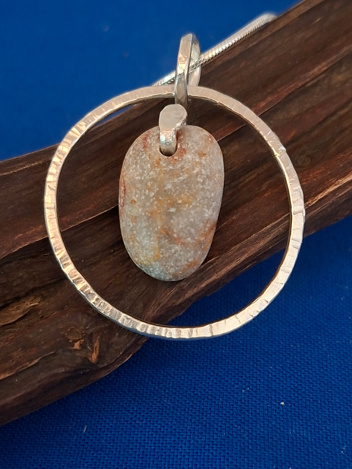 Santorini Beach Pebble in Silver Circle Pendant