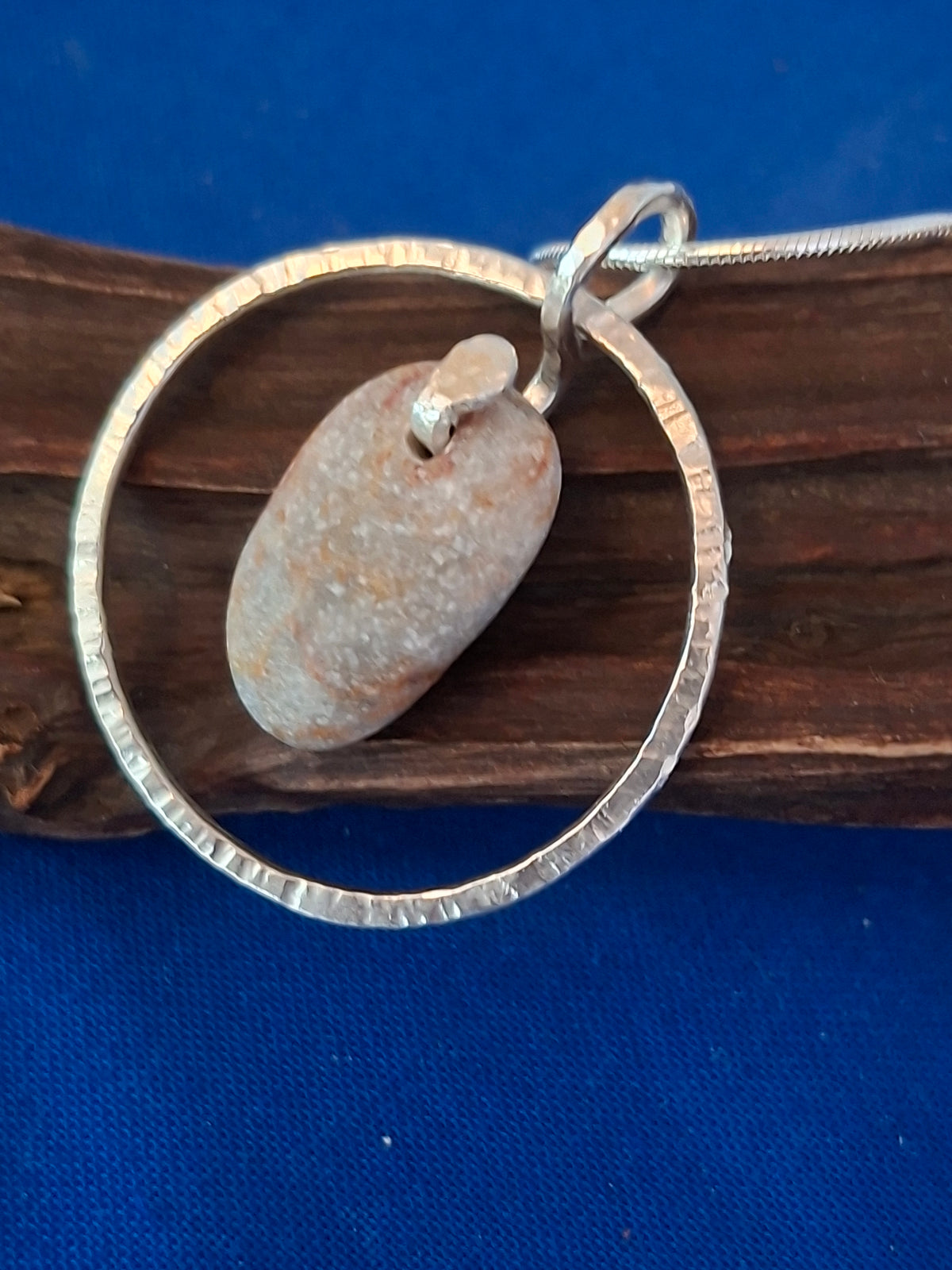 Santorini Beach Pebble in Silver Circle Pendant