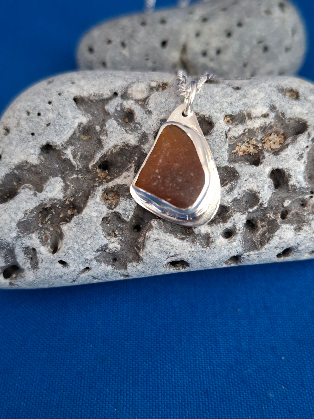 Brown Sicilian Sea Glass Silver Pendant
