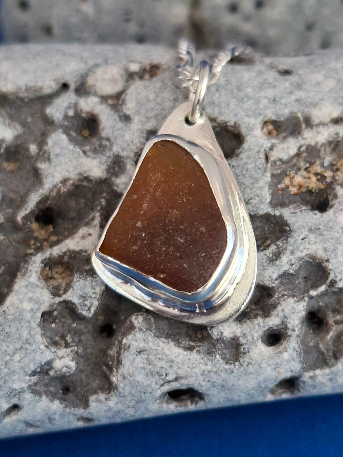 Brown Sicilian Sea Glass Silver Pendant
