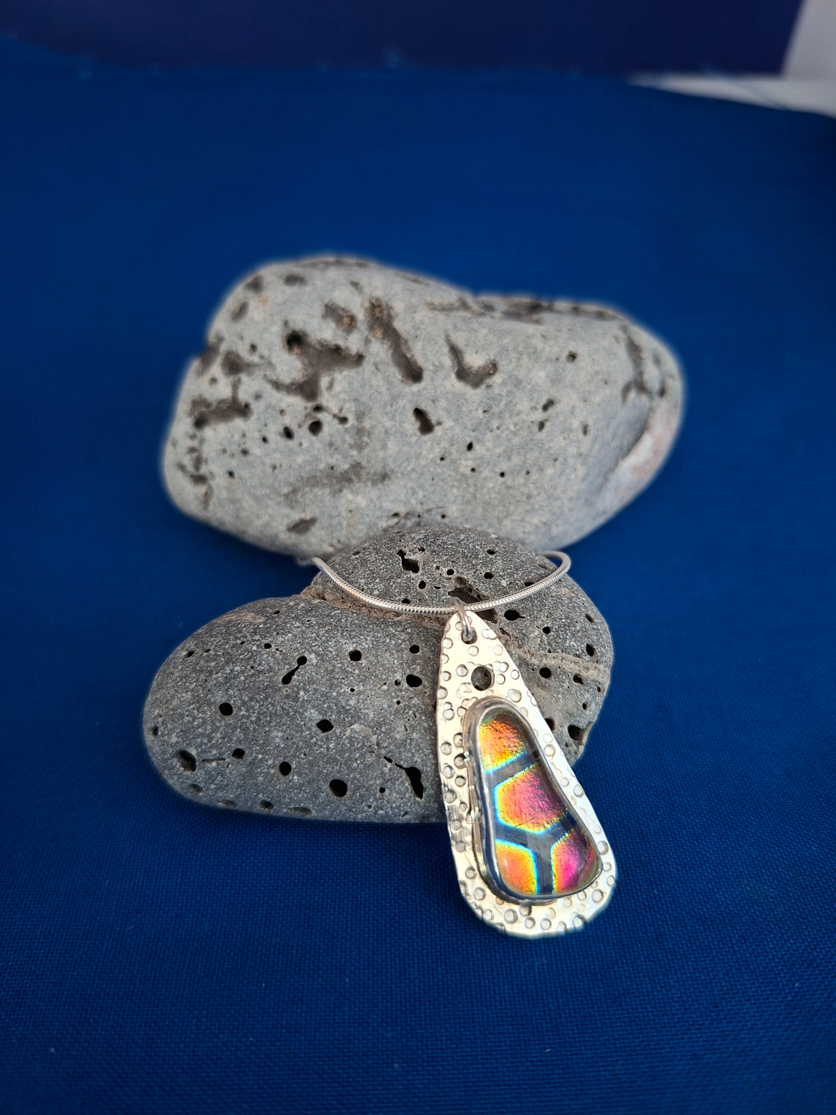 Unique and Colourful Handmade Glass Silver Pendant
