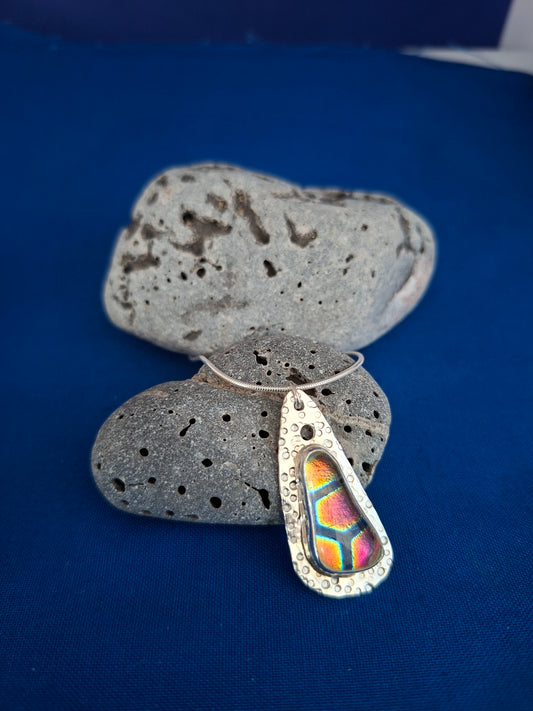 Unique and Colourful Handmade Glass Silver Pendant
