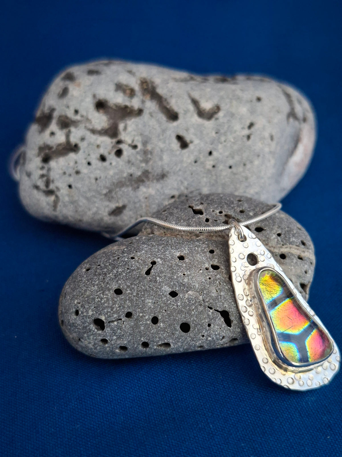 Unique and Colourful Handmade Glass Silver Pendant