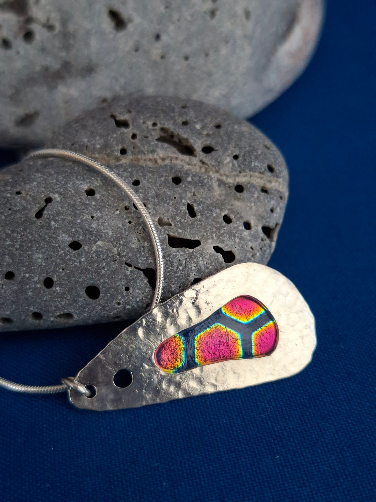 Unique and Colourful Handmade Glass Silver Pendant