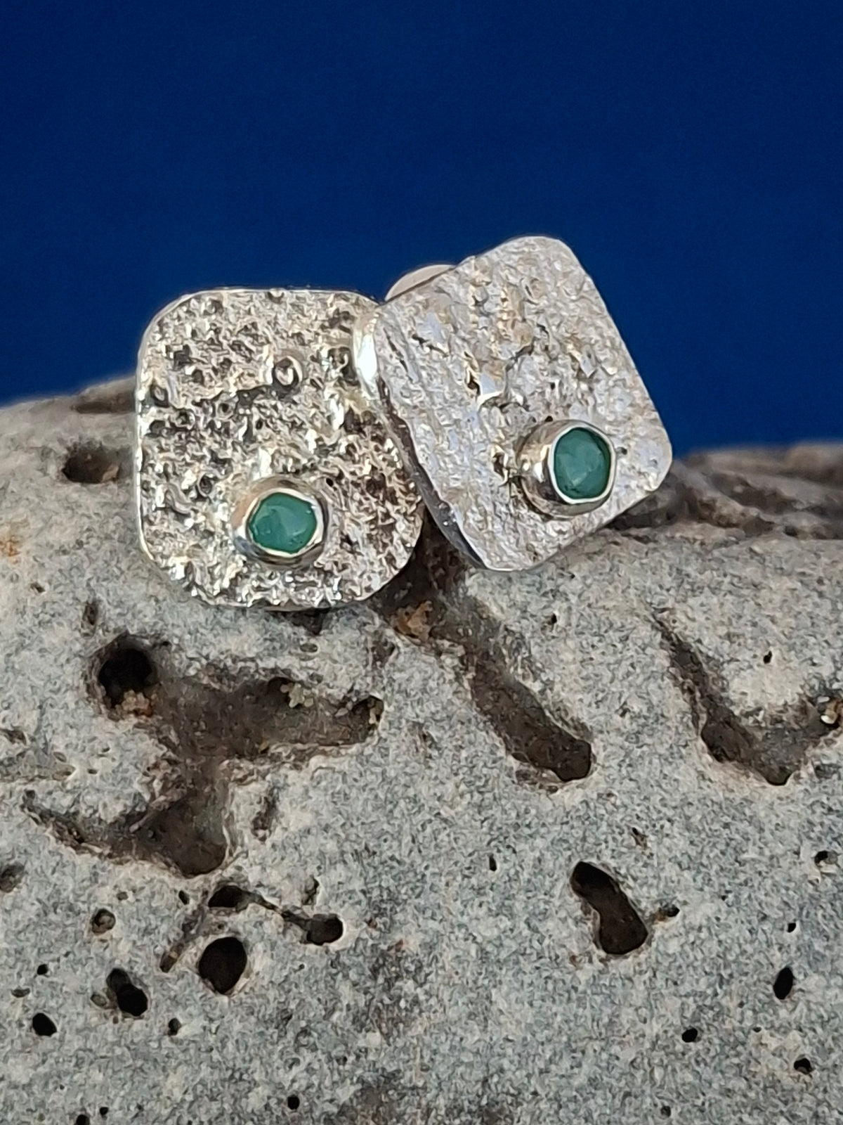 Reticulated Silver Studs with Amazonite