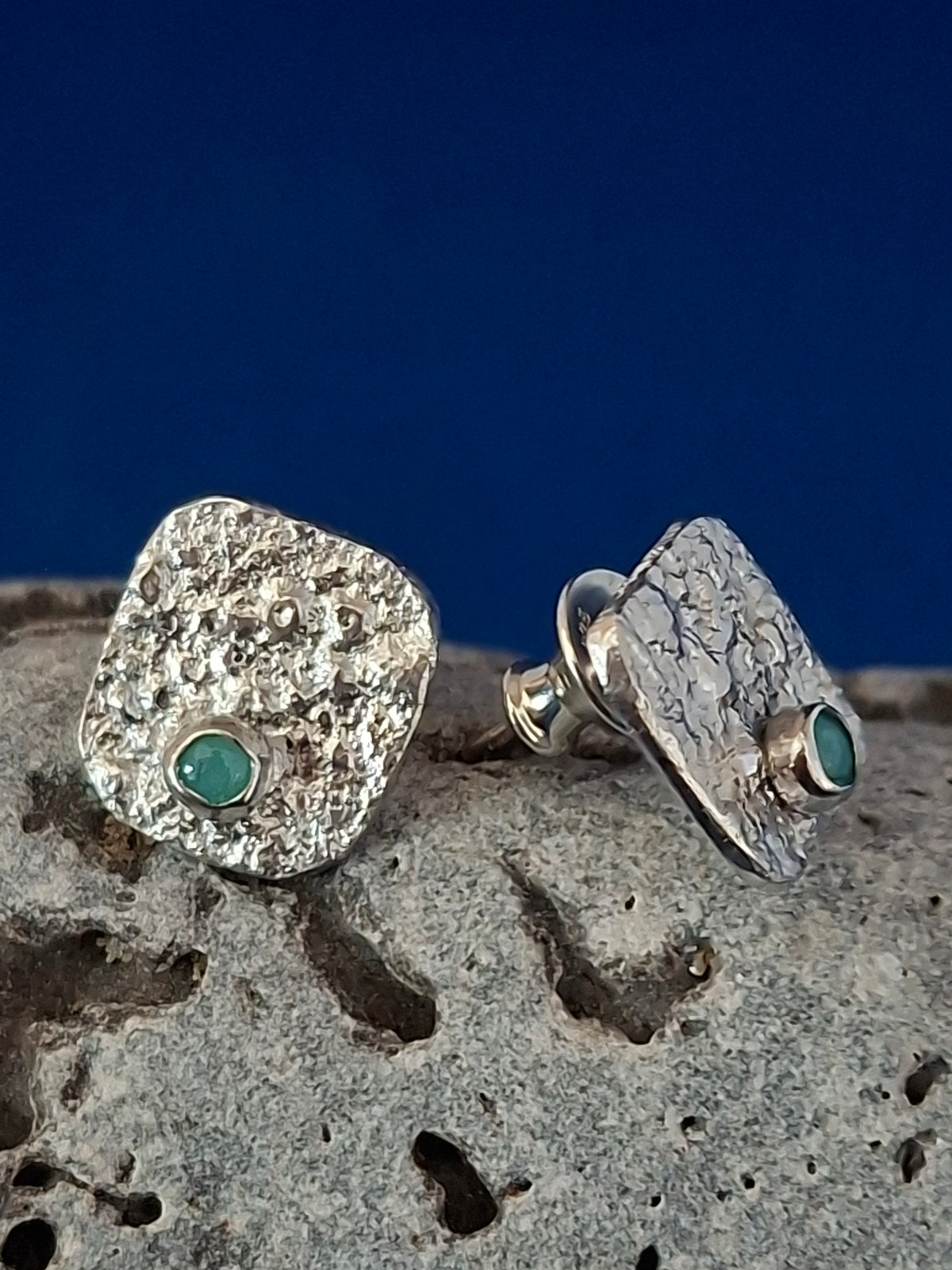 Reticulated Silver Studs with Amazonite