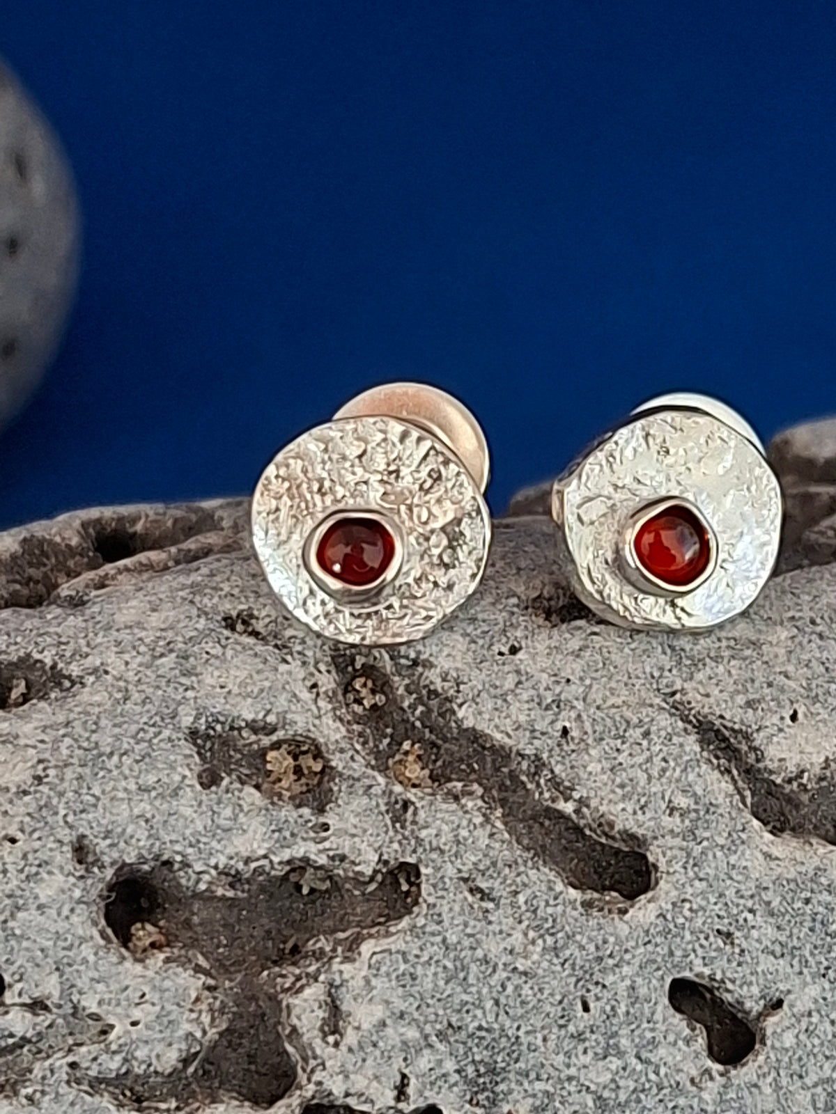Reticulated Silver Studs with Garnets