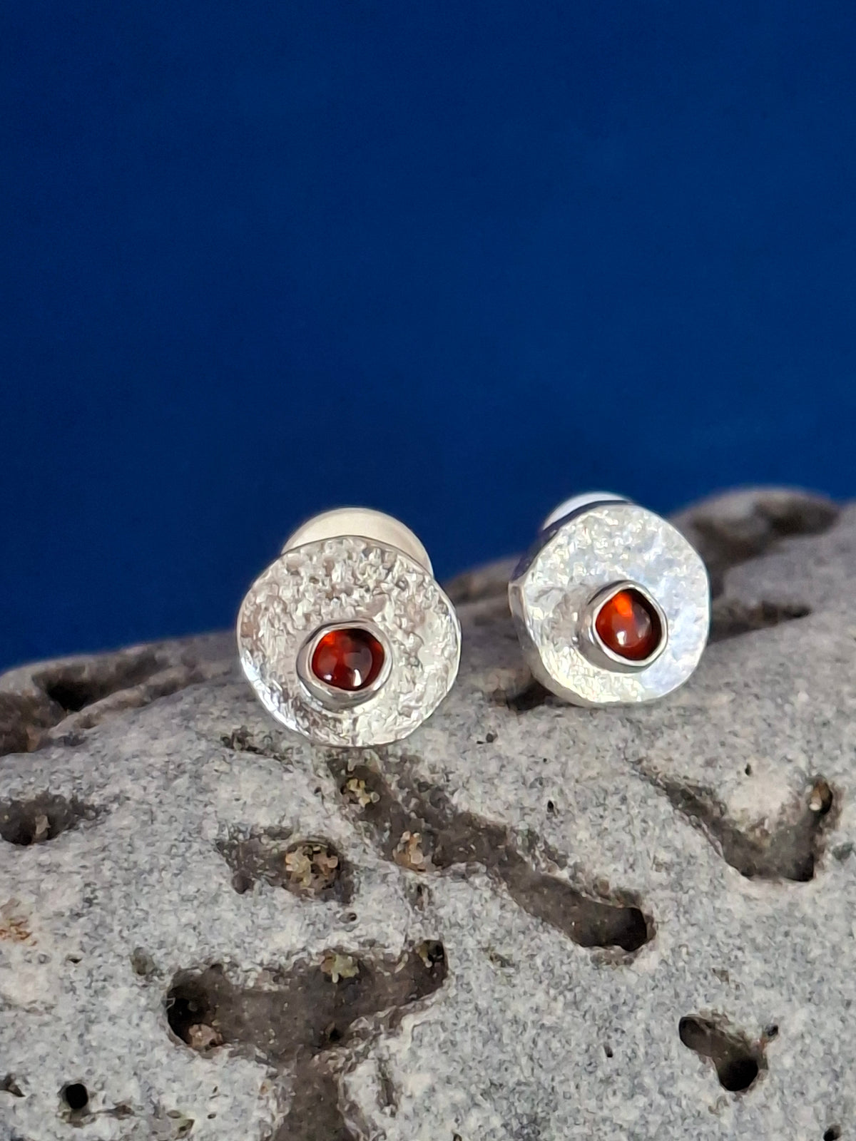 Reticulated Silver Studs with Garnets
