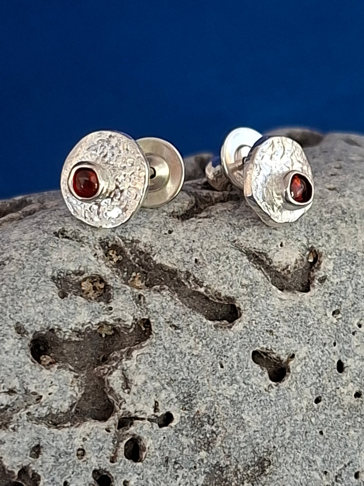 Reticulated Silver Studs with Garnets