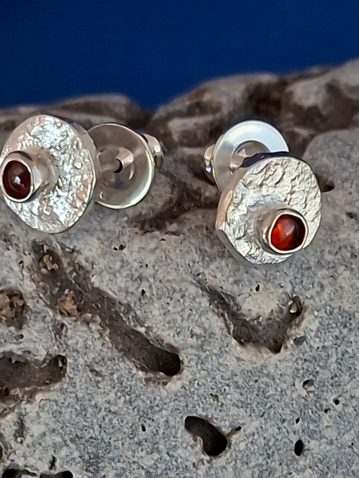 Reticulated Silver Studs with Garnets