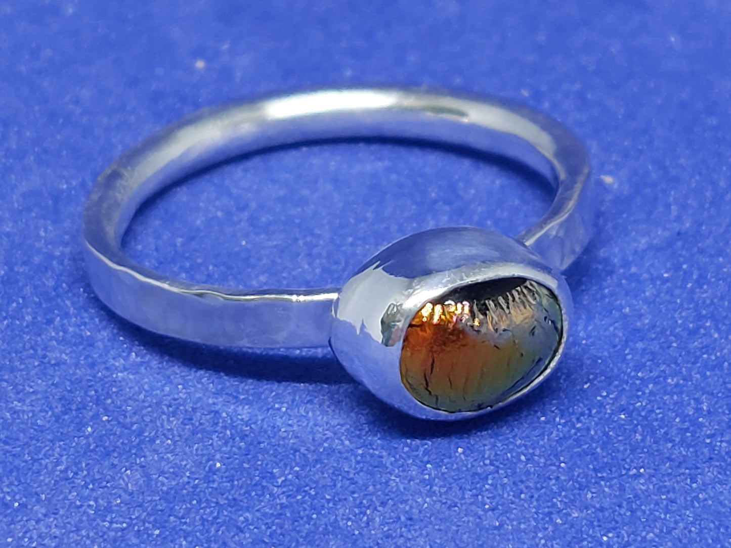 Vibrant Orange Dichroic Glass on Silver Band