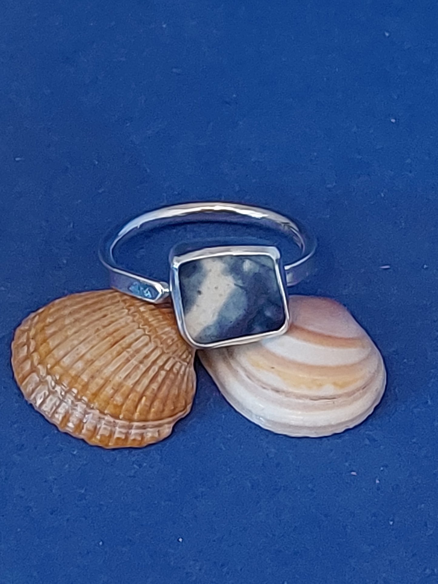 Adjustable Silver Ring with Local Beach Ceramics