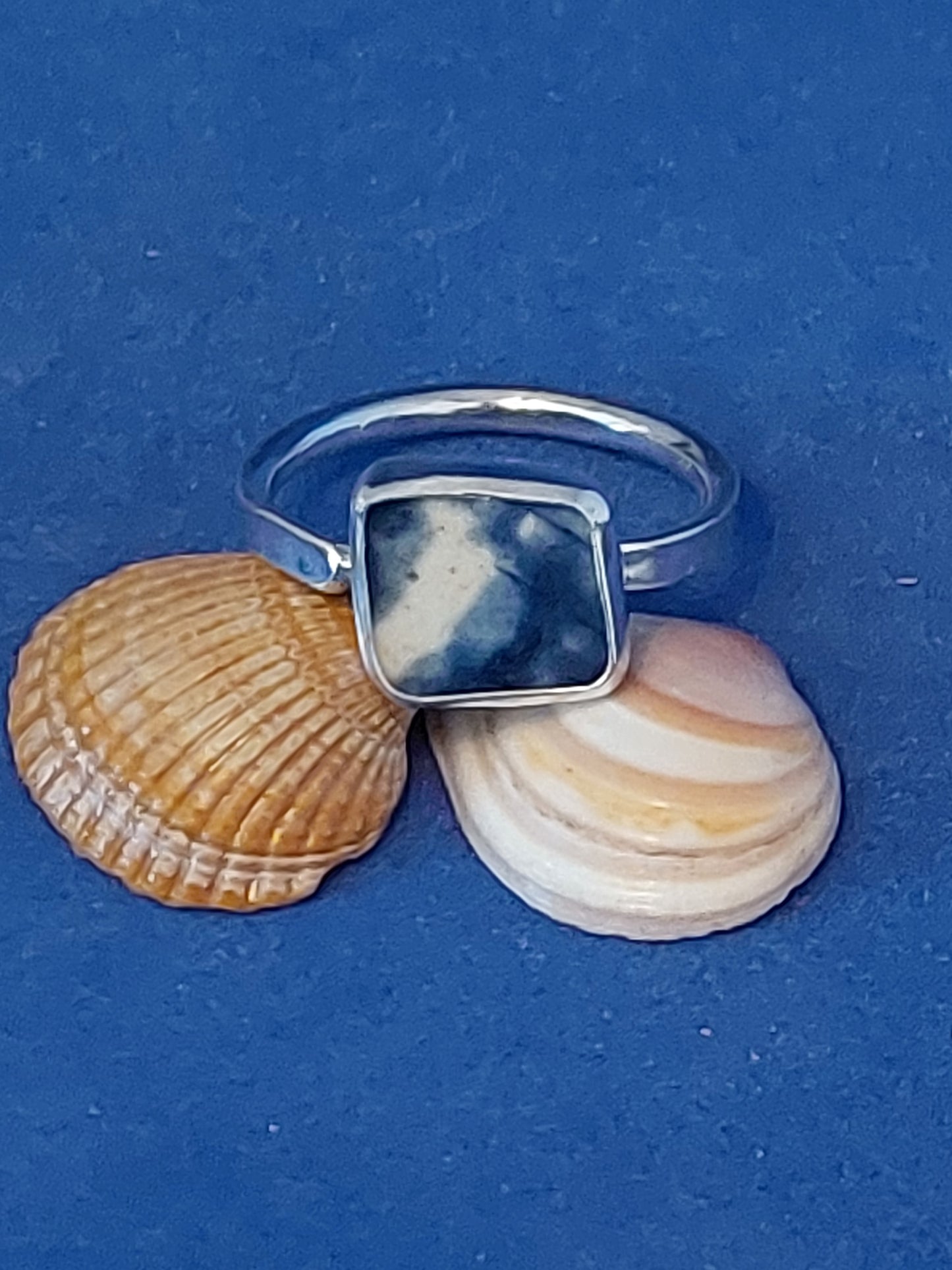Adjustable Silver Ring with Local Beach Ceramics