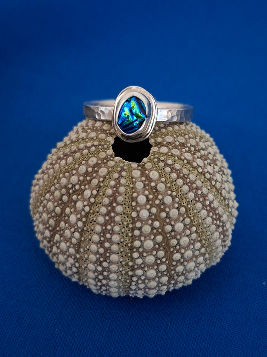 Blue/Green Dichroic Glass on Silver Band