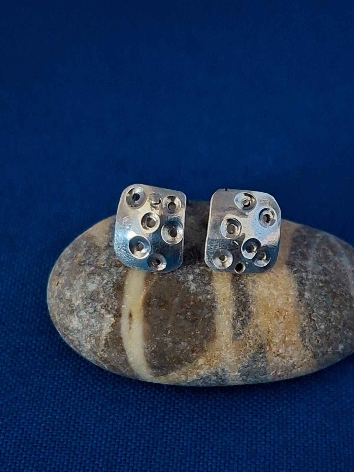 Silver Moonscape Square Studs