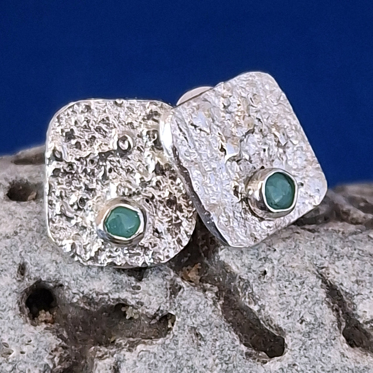 Reticulated Silver Studs with Amazonite