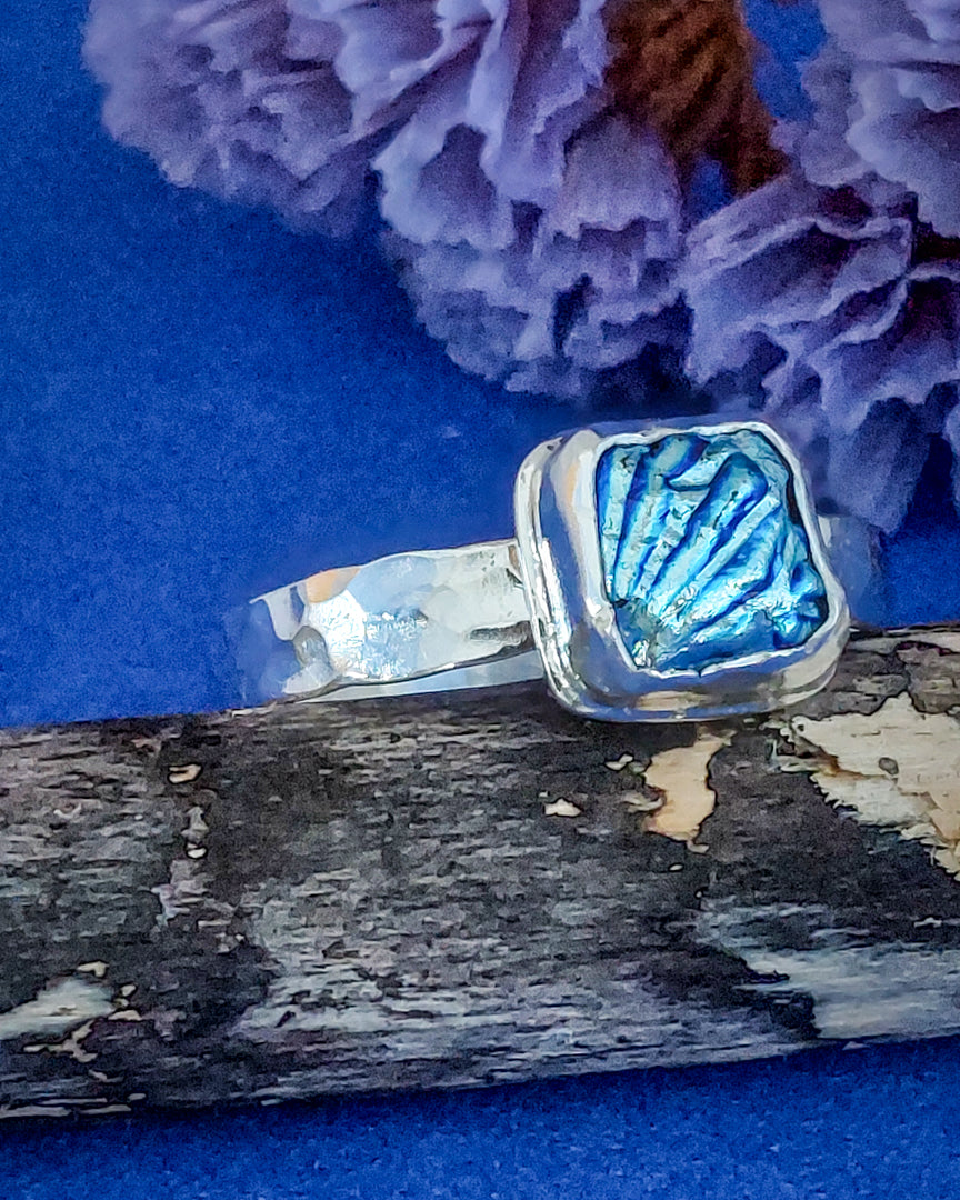 Vibrant Dichroic Glass on Open Silver Band