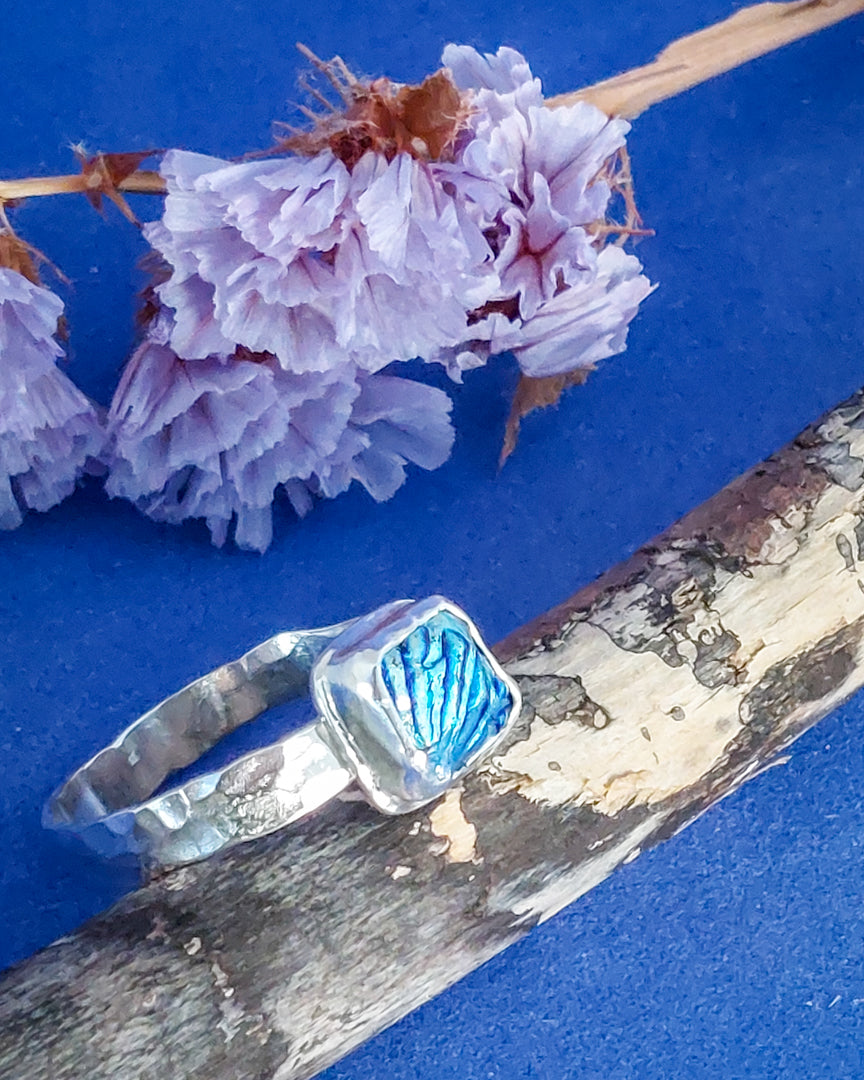 Vibrant Dichroic Glass on Open Silver Band