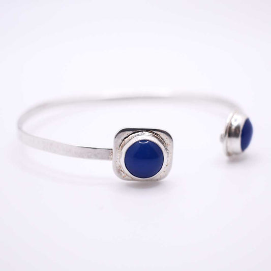 Silver Bangle with Blue Agate Gemstones