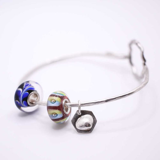 Silver Bangle with Charms and Loop Opening