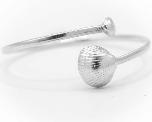 Silver Open Bangle with Cockle Shells