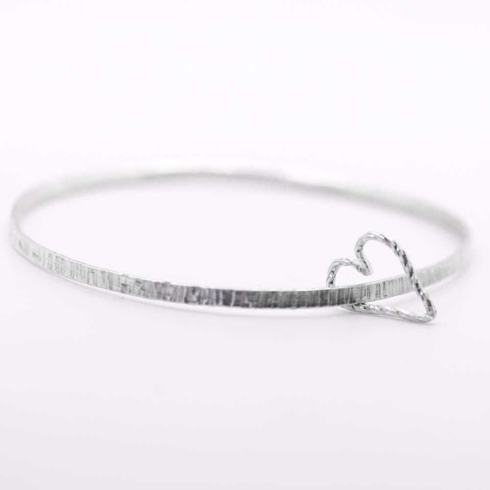 Bark Textured Bangle with Heart Charm