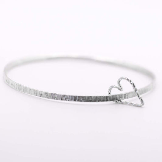 Bark Textured Bangle with Heart Charm