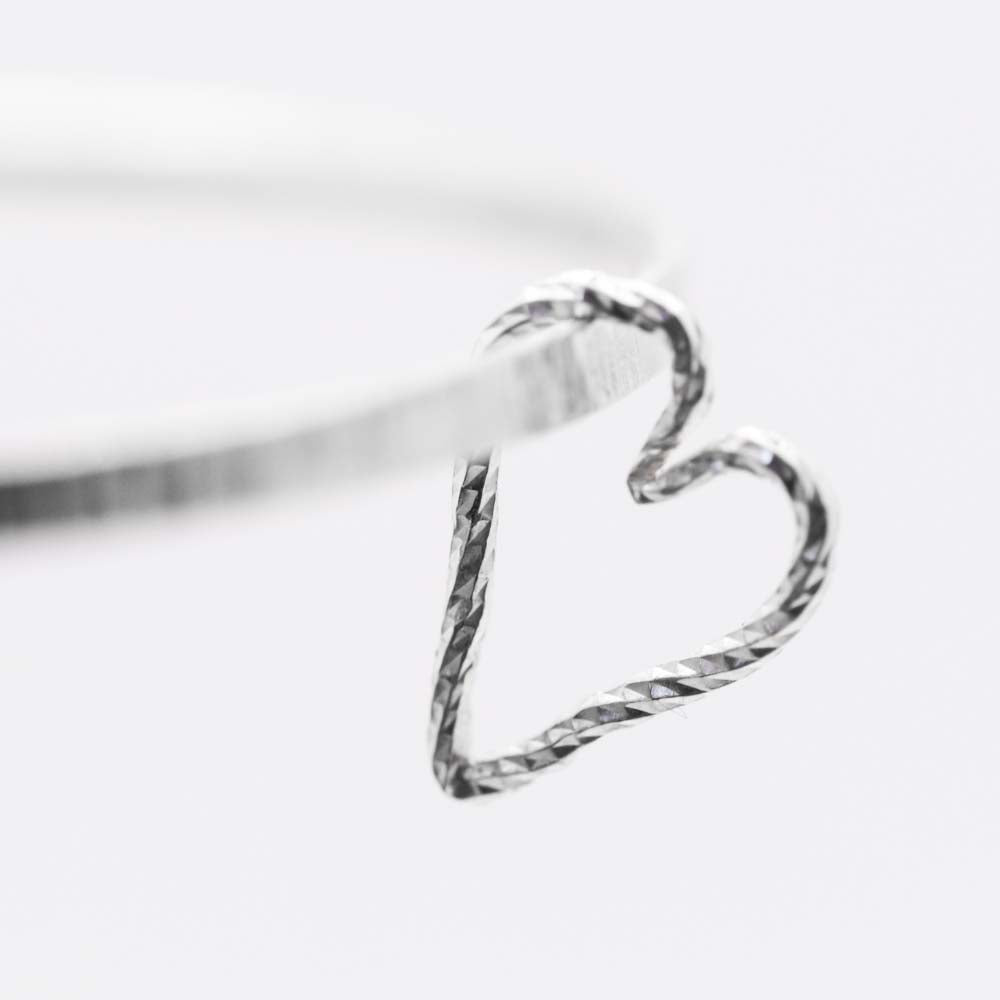 Bark Textured Bangle with Heart Charm