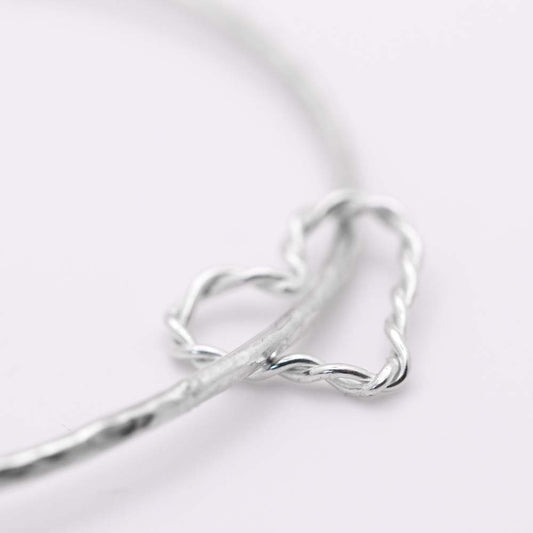 Hammered Texture Bangle with Heart Charm