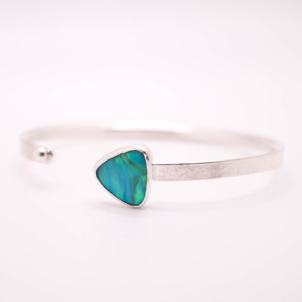 Silver Bangle with Turquoise Aurora Opal